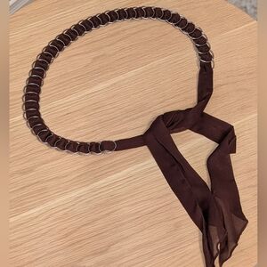Women's Brown Sheer Fabric Chain/Ring-Linked Belt